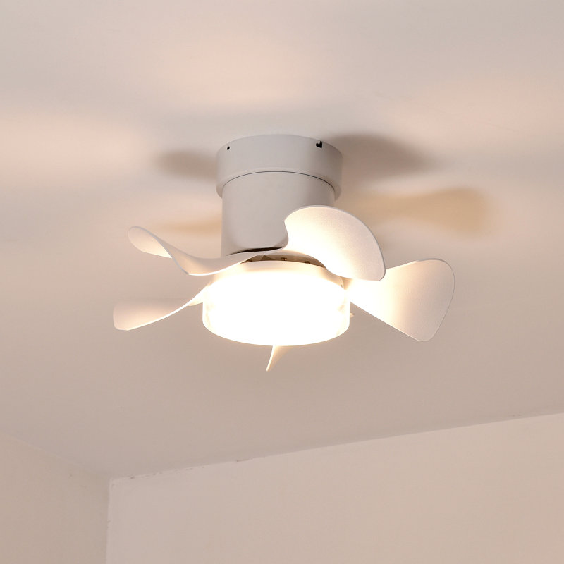 Low Noise Abs Blade Remote Ceiling Fan With Led Light For Kitchen Bedroom Dining Room Toilet Patio, Matte White