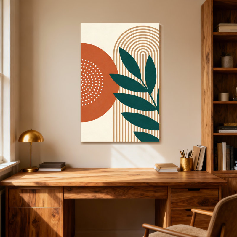 Motif abstrait de formes et de feuilles géométriques abstraites, H 48 po x l 32 po