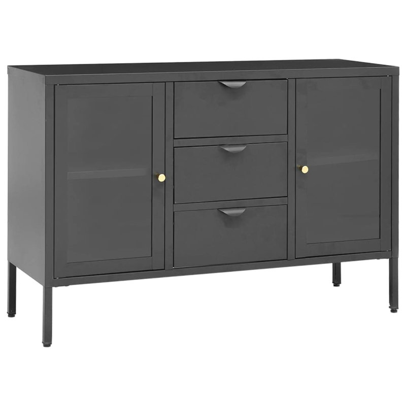 Sideboard Side Table with Adjustable Shelf Steel and Tempered Glass, Anthracite