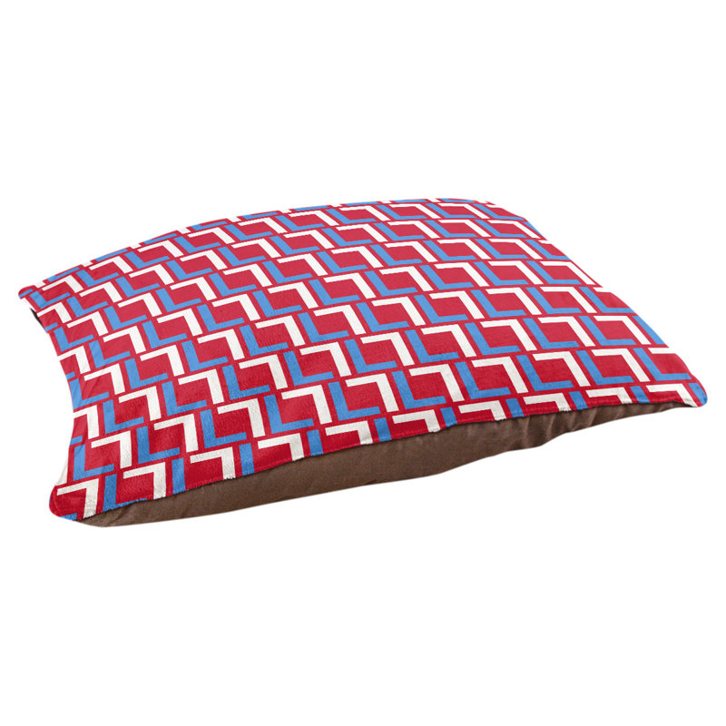 Coussin pour chien Brossard, Très grand (l 40 po x P 50 po x H 6 po), Rouge / bleu clair / blanc