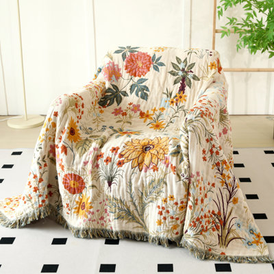 Jeté réversible matelassé en coton à motif floral Floral