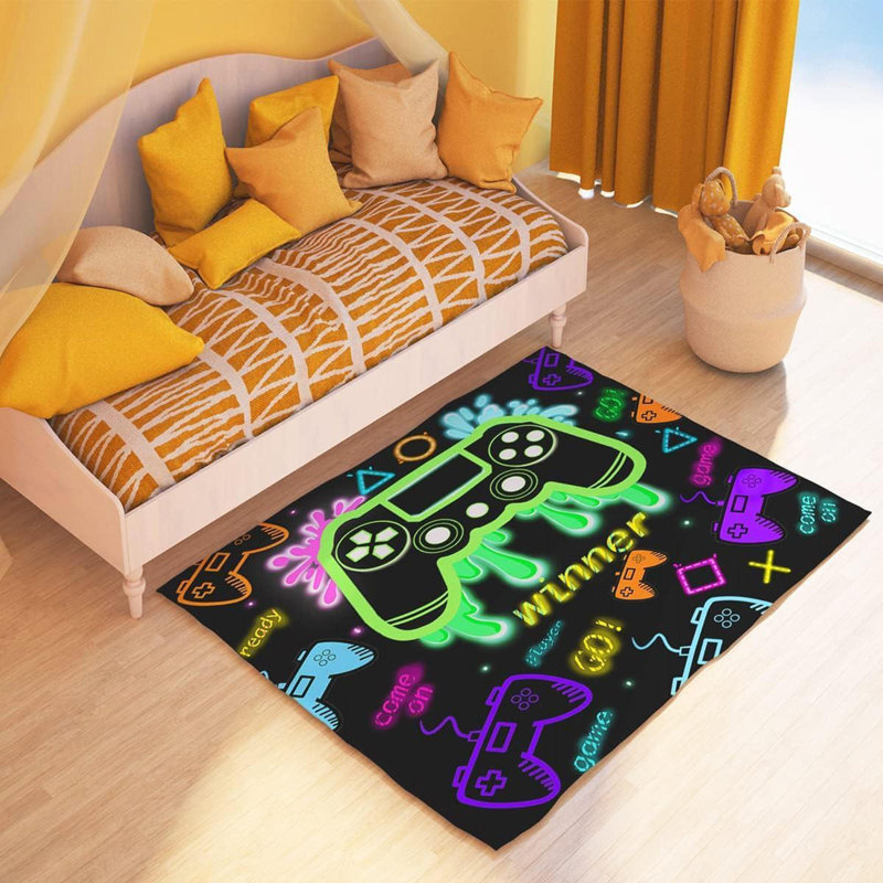 Gaming Room Area Rug For Teens Boys Girls - Colorful Gamepad Controller Design, 59"X39" Soft Non-Slip Carpet For Bedroom Playroom Living Room Desk