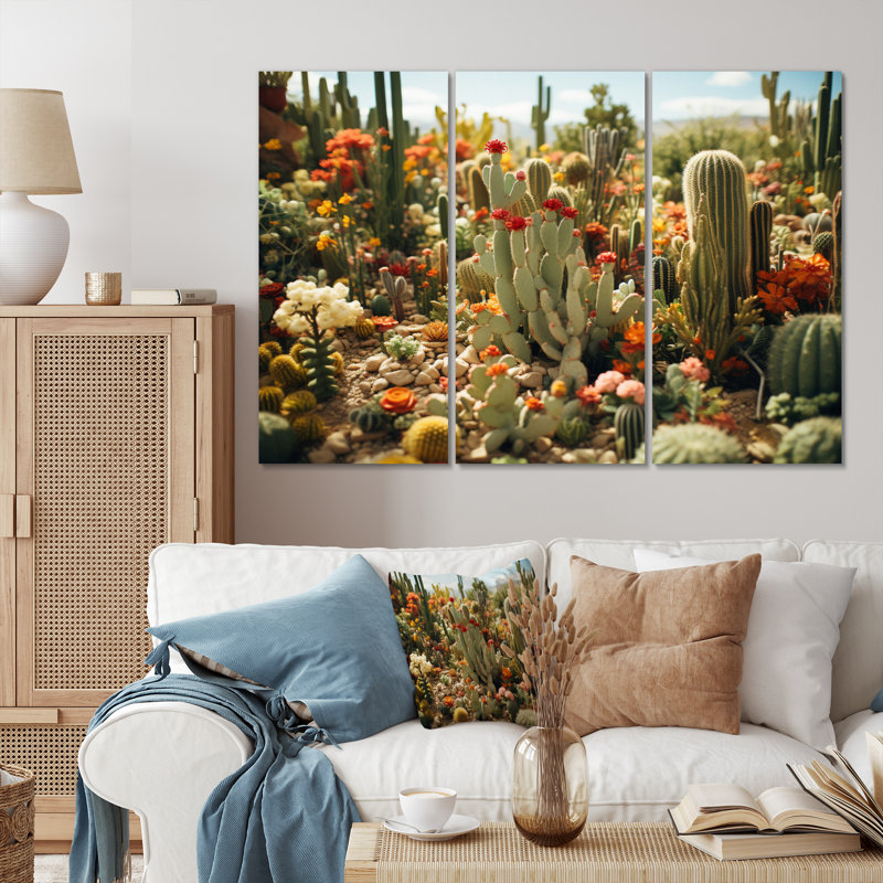 Corail vert cactus champ I sur toile, 3 pièces, H 28 po x l 36 po