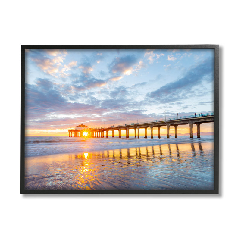 «Ocean Pier Sunrise Reflection», estampe numérique par Jeff Poe, Giclée encadrée noir minuit, H 11 po x l 14 po x P 1,5 po