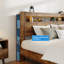 Farmhouse Wooden Bed Frame with Storage Headboard, Platform Bed with Charging Station & LED Light-309943238-309943237