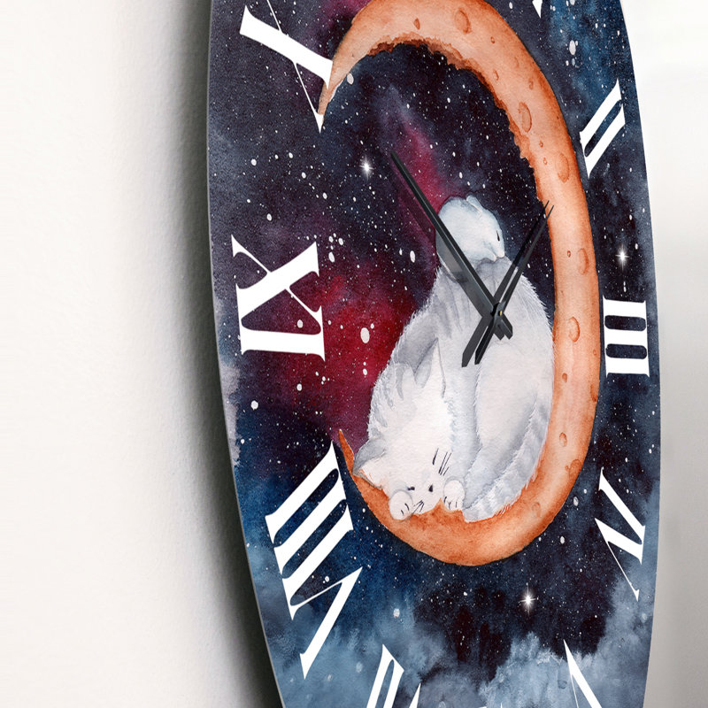 Horloge murale traditionnelle Un chat et une souris dormant sur le croissant de lune, Grand