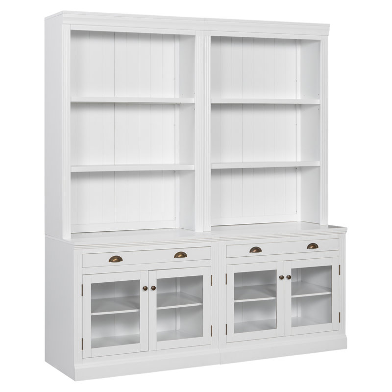 83.4"Tall Bookshelf Suite with LED Lighting, Modern Bookcases with Glass Doors and Drawers,2-Piece Set Storage Bookcase Suite with Open Shelves for Living Room,Home Office
