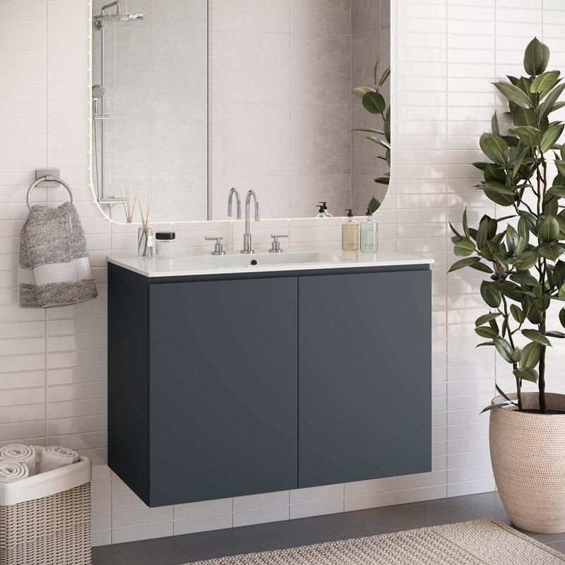 Modway Bryn 36" Wall-Mount Bathroom Vanity, Gray, White