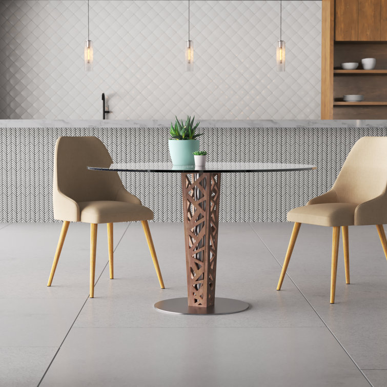 Bjorn Round Glass Top Metal Base Dining Table