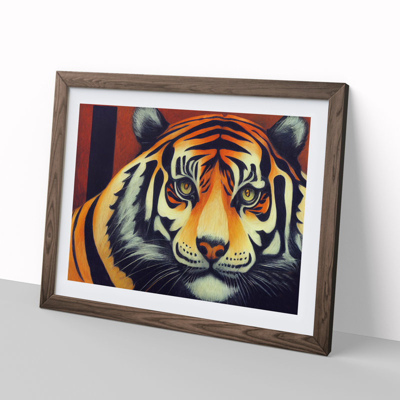 Exquisite Tiger - Single Picture Frame Print, 25cm H x 34cm W x 2cm D, Walnut