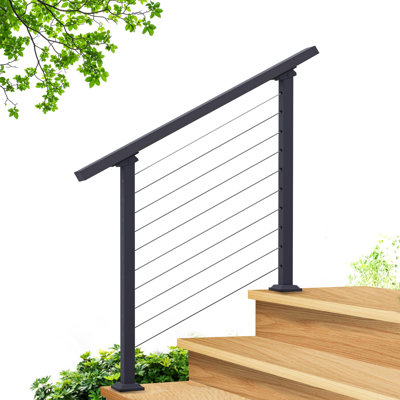 Cr Fence & Rail 3 Steps Cable Hand Rails For Outdoor Steps, Modern Cable Wire Railing Handrail For Outdoors, Ideal Cable Handrails For Indoor Stairs And Outdoor Hand Railing, 2-3 Step Railing