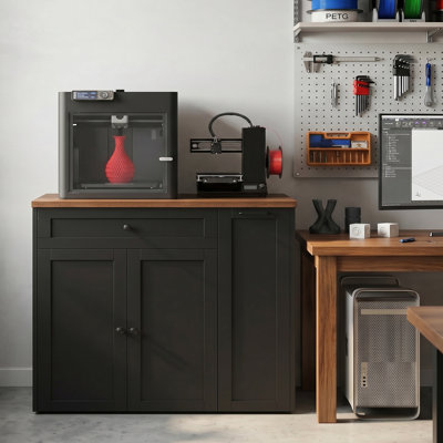 3D Printer Stand with Filament Storage and Built-In Outlets, Heavy-Duty 3D Printer Table with Adjustable Shelf and Drawer, File Cabinet