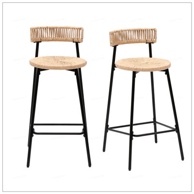 Set Of 2 Paper Rope Round Barstools