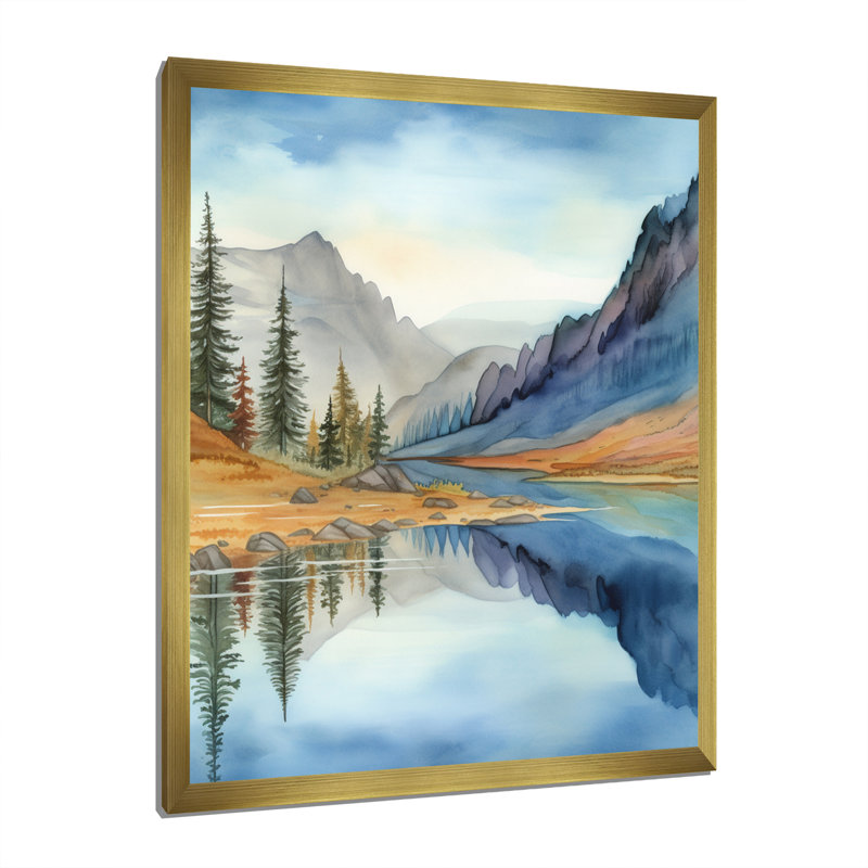 «Calming Mountain Riverside I - Mountains», art mural encadré, Cadre doré à une seule photo, H 32 po x l 16 po x P 1 po