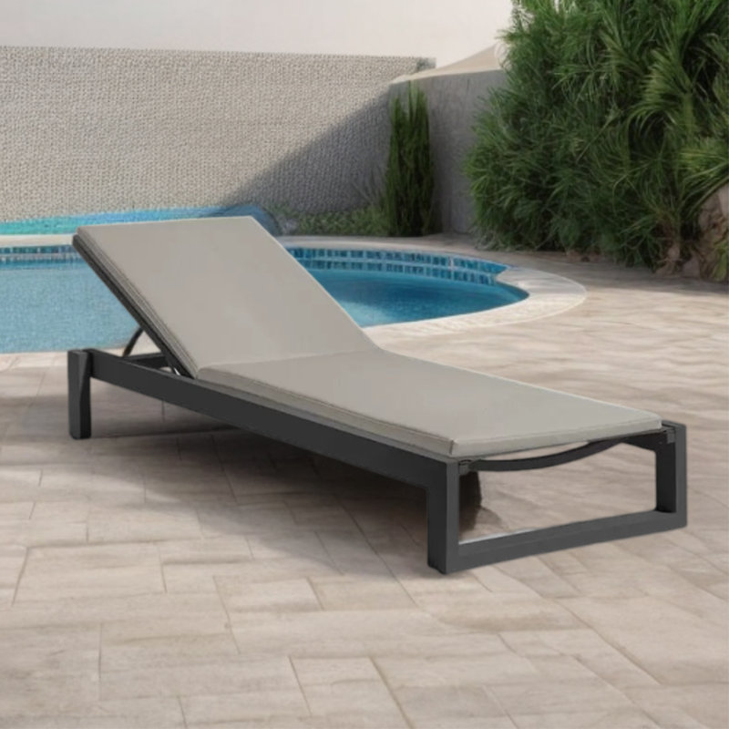 Latroyia Outdoor Metal Chaise Lounge , Cushion Included, Black