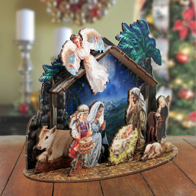 Crèche de Noël, H 8,5 po x l 12 po x P 4 po