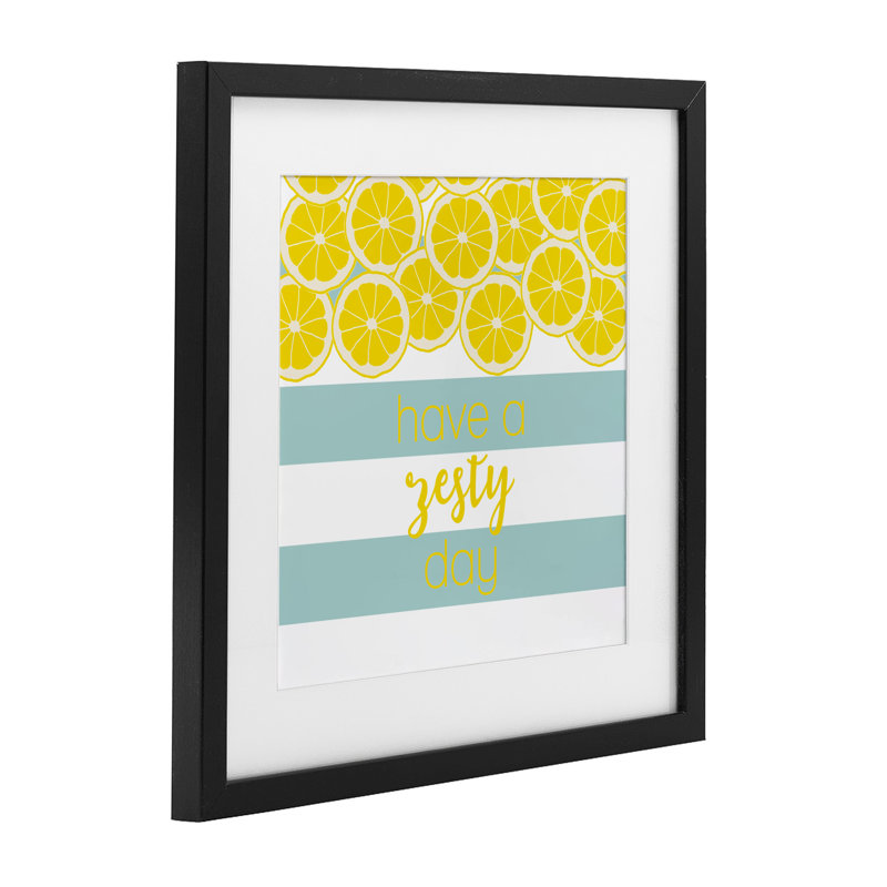 Zesty agrume avec rayures, reproduction sous verre encadrée, design par Anna Quach, H 13 po x l 13 po, Cadre noir minuit
