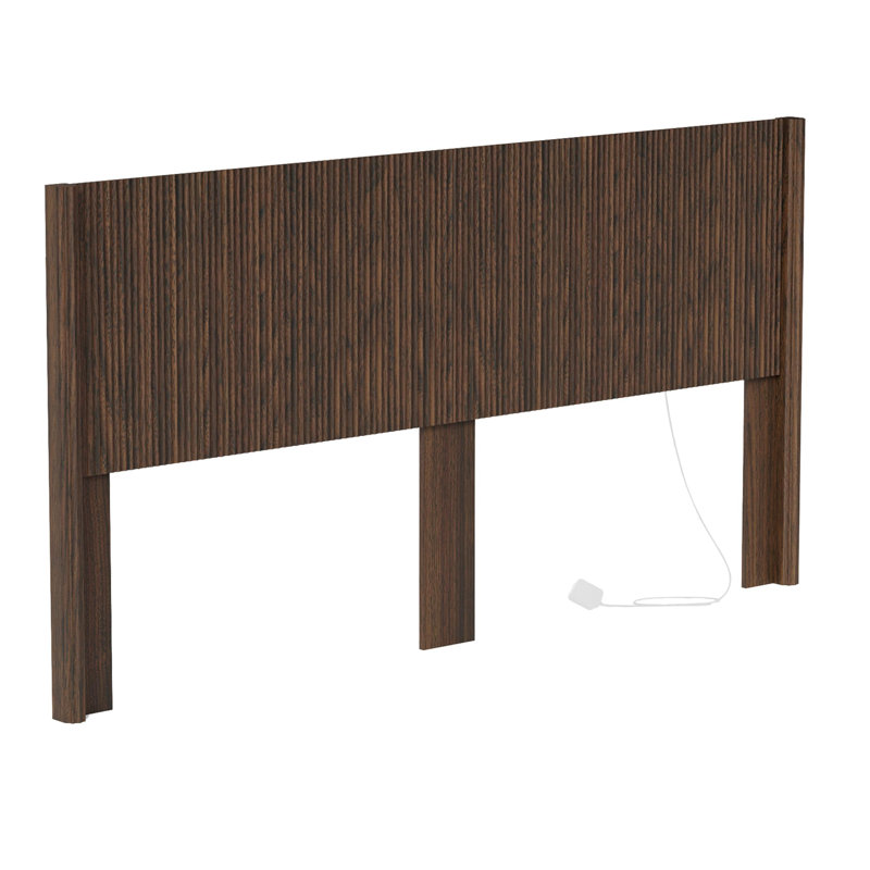 Headboard Modern Fluted Wall-Mounted Head Board With Lighting, Brown, King