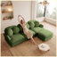 Canapé confortable 3 places en chenille, avec assise profonde, 4 coussins décoratifs, pouf amovible et structure en bois massif. Parfait pour le salon ou la chambre. Couleur : vert.