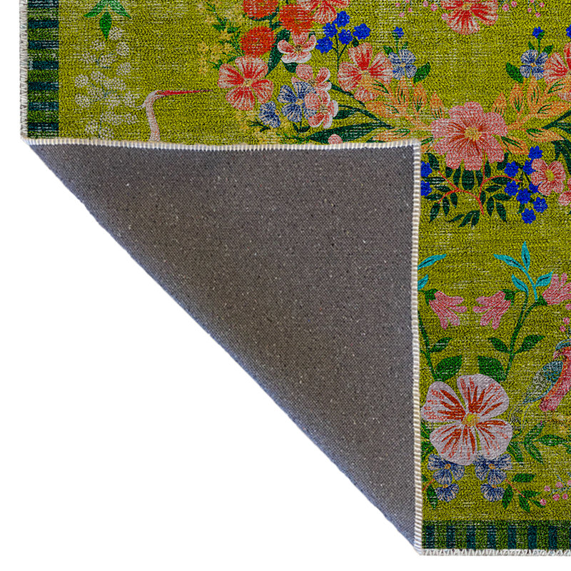 Tapis tissé multicolore à motif floral, Rectangle 4 pi 7,12 po x 6 pi 6,74 po