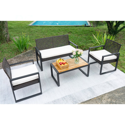 Ensemble de meubles de patio 4 pièces pour balcon, véranda, jardin, jardin, jardin, cour, plateau de table en bois d'acacia, Morden