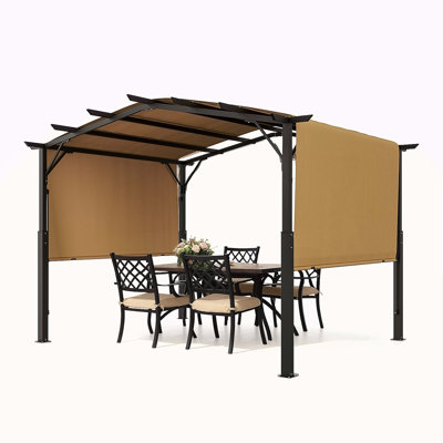 10X10 Ft Outdoor Retractable Pergola With Canopy Arched Top Metal Patio Pergola