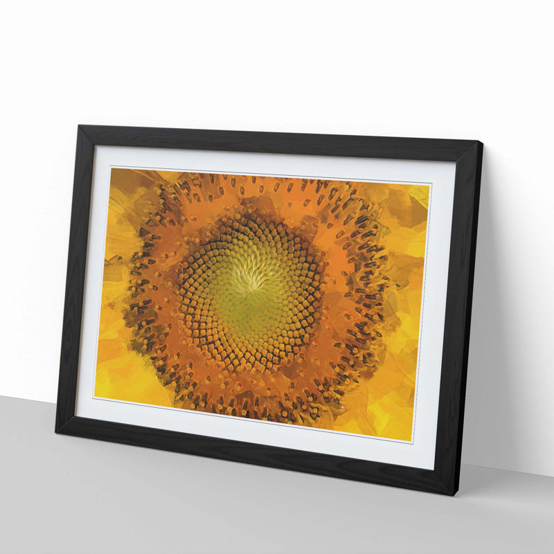 The Eye of a Yellow Sunflower in Abstract - Picture Frame Graphic Art Print, 36cm H x 48cm W x 2cm D, Black Framed