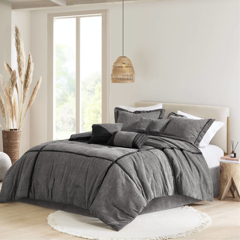 Housse de coussin en velours côtelé gris très grand - Ensemble de 7 courtepointes en tissu doux et de qualité combinées chaleur et style