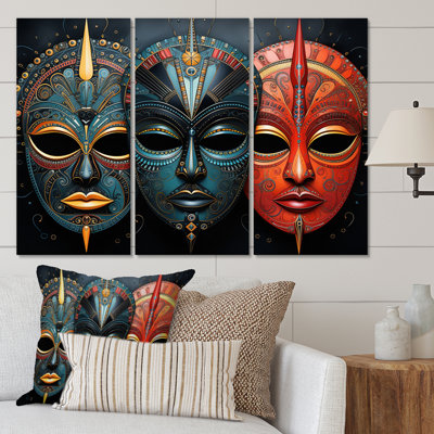 " Red African Masks III " 3 - Pieces