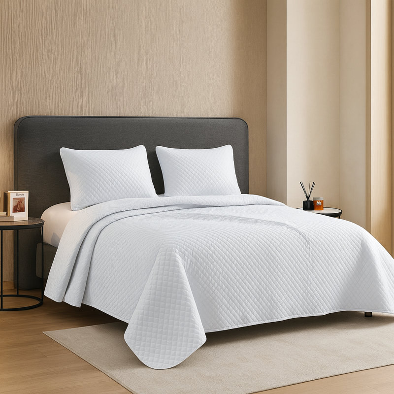 Ensemble de courtepointe de couleur unie 3 pièces avec housse en mélange de coton et bourre 100% coton - literie légère, douce et toutes saisons