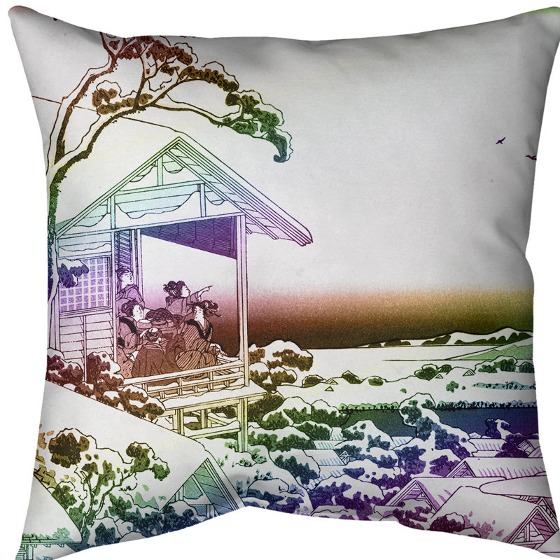 Coussin Tea House at Koishikawa, 20 po x 20 po, Arc-en-ciel, Sergé de coton