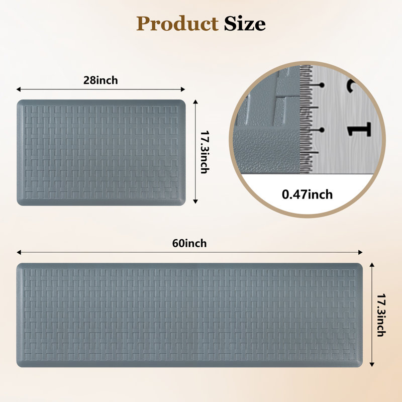  Anti-Fatigue Non-Slip Waterproof  Kitchen Mat, Gray, Rectangle 1'5" x 2'4" + 1'5" x 5'