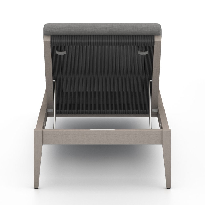 Sherwood Outdoor Teak Chaise Lounge, Weathered Gray/Dark Gray, Venao Charcoal Performance