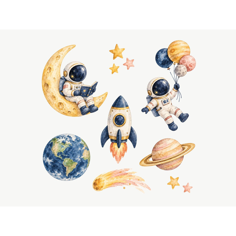 Astronaut Wall Decals, Set of 11 Peel and Stick Nursery Wall Stickers, Satin Finish Removable Kids Room Wall Art, 20"W x 20"H (50 x 50 cm)
