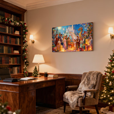 «Christmas Fantasy Christmas Gathering With Unicorn and Dragon», ensemble de 3 impressions sur toile