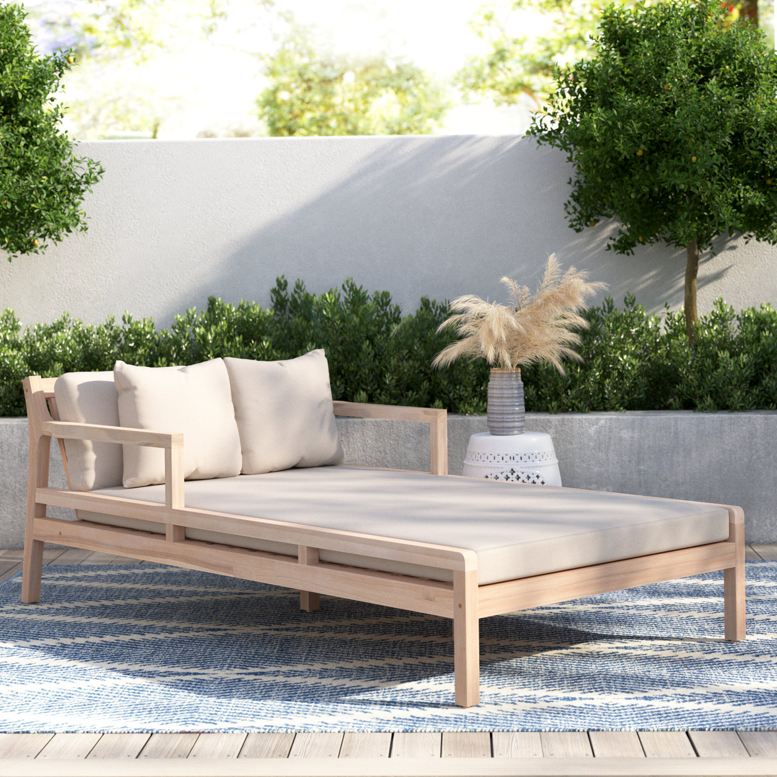 Amina Outdoor Acacia Chaise Lounge - Thumbnail 2