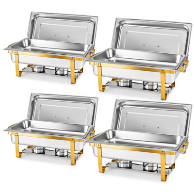 4 Pack 9 qt Stainless Steel Chafing Dishes with Full Size Pans & Foldable Frames