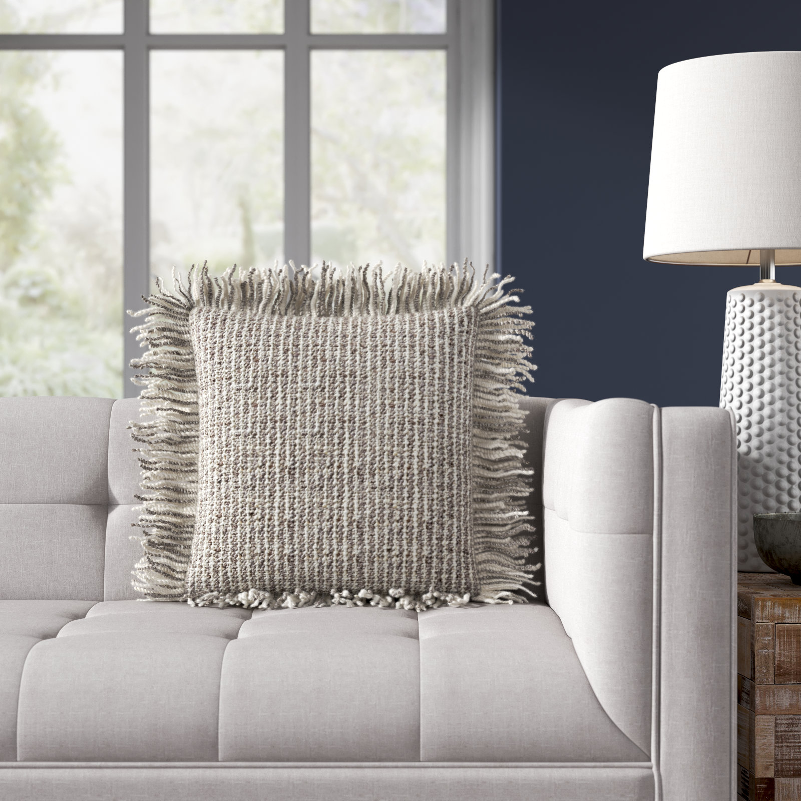 Vilano Fringed Throw Pillow, Brown, Down