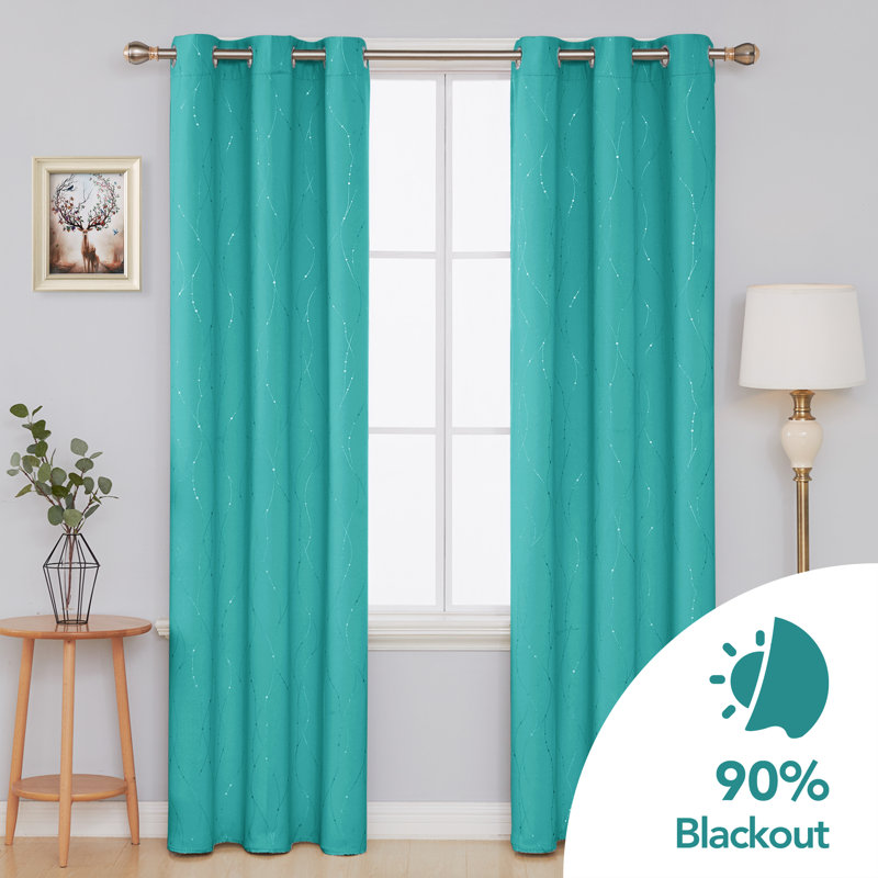 Room Darkening Curtain Panel Pair, 38" W x 90" L, Turquoise