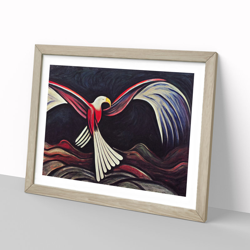 Enticing Eagle Bird Abstract - Single Picture Frame Print, 34cm H x 46cm W x 2cm D, Oak 