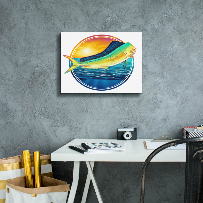  «Dolphin Fish Illustration» par Flyland Designs, art mural sur toile, 16 po x 12 po, H 12 po x l 16 po