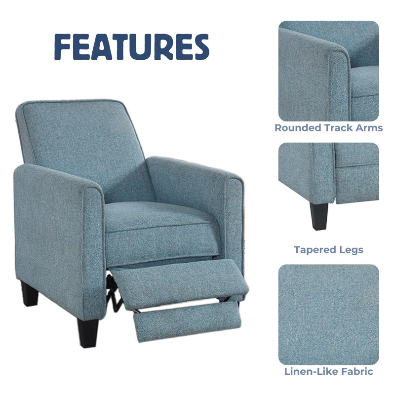 Mulvane Upholstered Recliner, Blue Linen