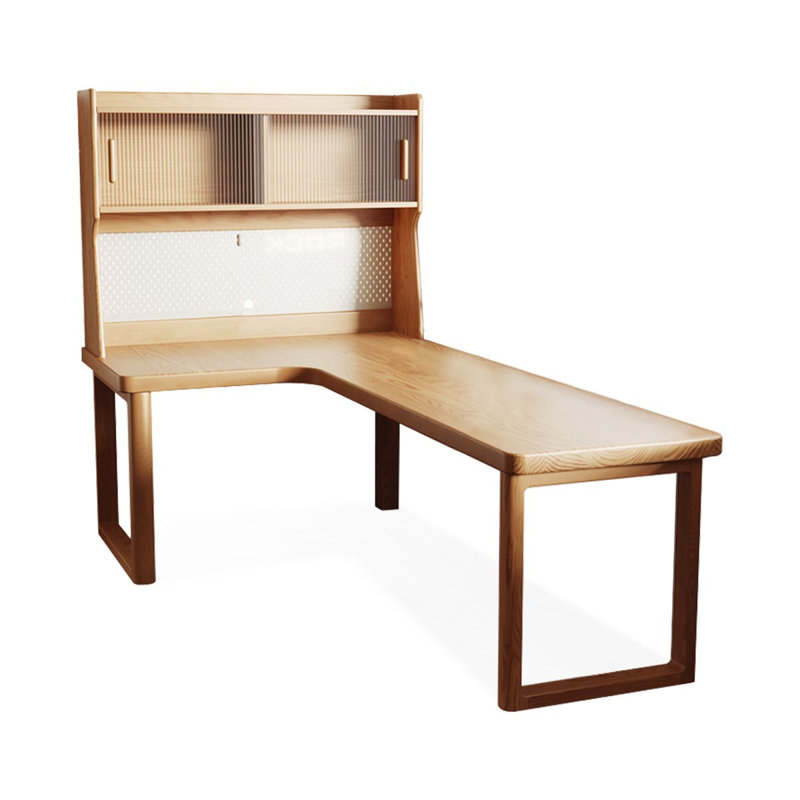 Burlywood L-Shaped Solid Wood desk, 64.96" H x 70.87" W x 47.24" D, Left Hand Return