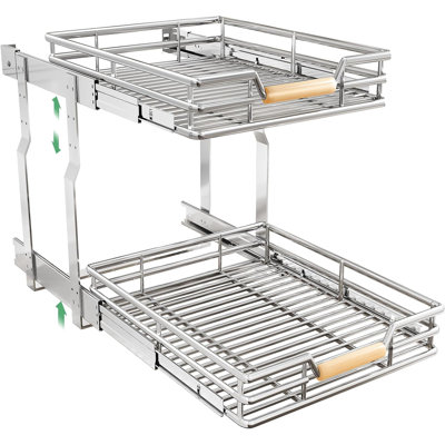2 Tiers 17"W X 21"D, Heavy Duty Smooth Sliding Under Cabinet Shelves for Pots and Pans