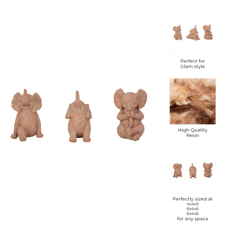 Minimalist Resin Yoga Elephant Figurines Objects for Home Decor - Decorative Sculptures Statue for Decorations on Living Room - Set of 3, 6",6",5"