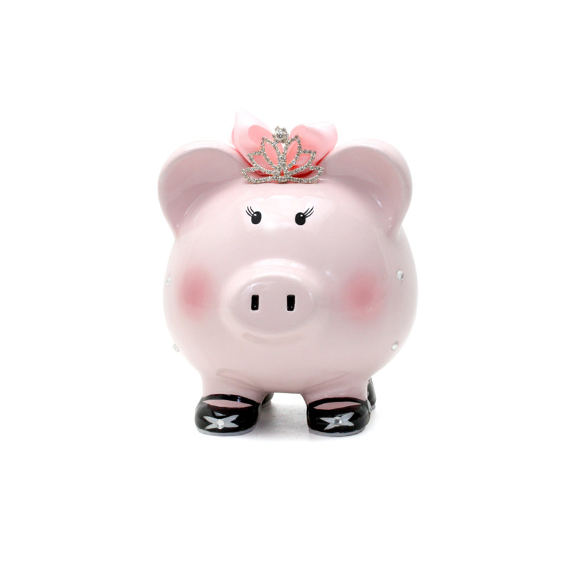 Pink Ceramic Princess Piggy Bank with Crown
