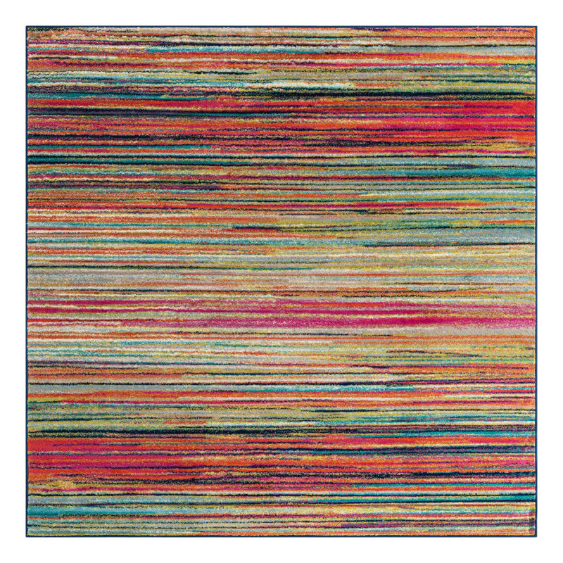 Tapis rayé rose / orange / bleu Muehlebach, Carré 7 pi 10 po