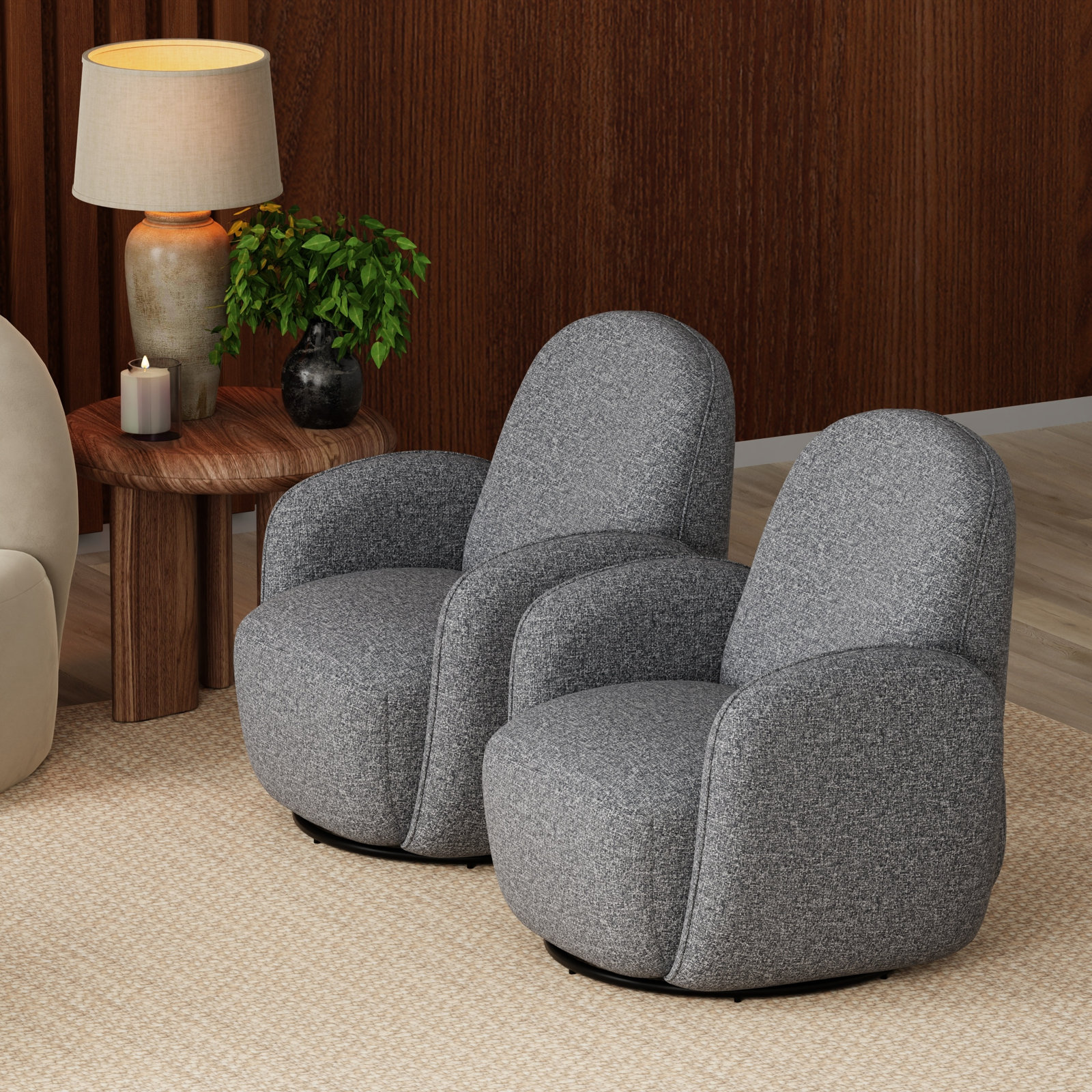 Lotta Swivel Lounge Chair, Gray Fabric