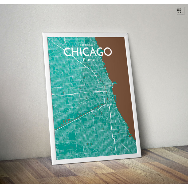 « chicago city map », reproduction d’impression sur affiche en nature, H 20 po x l 16 po