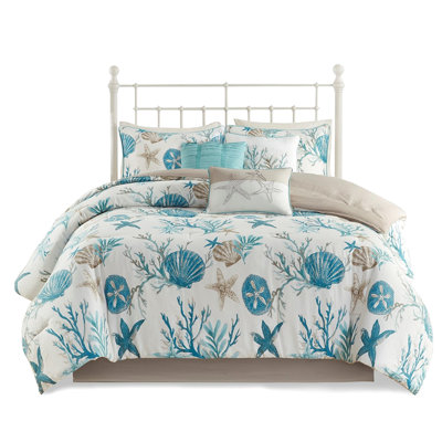 7 Piece Comforter In Queen - Cotton With Soft Cotton/ Reverse For Coastal Bedroom